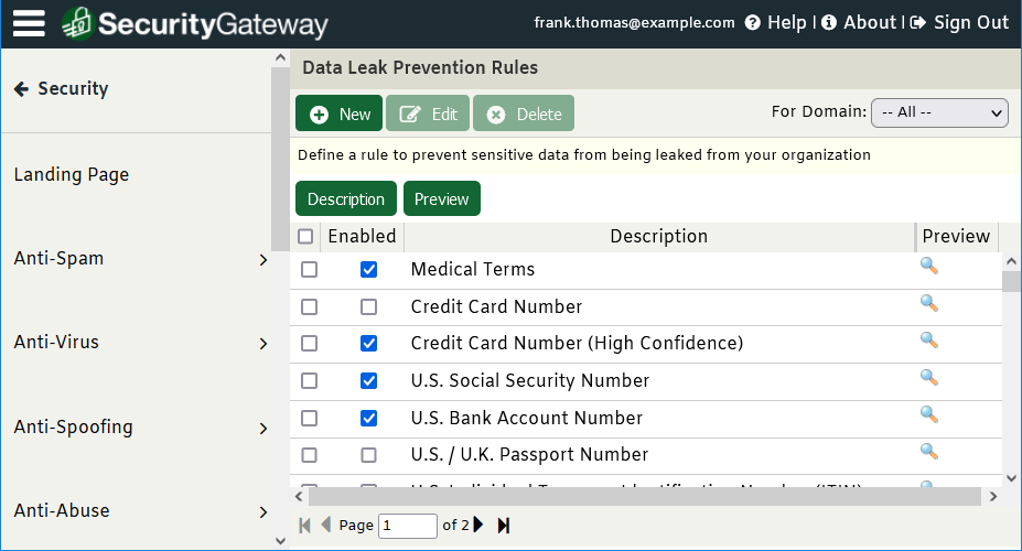 How to Enable Data Leak Prevention Rules in Securit Gateway for Email Servers