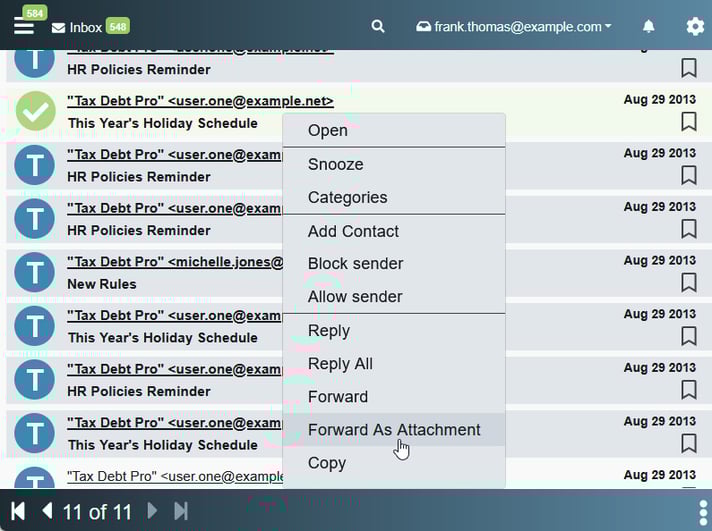MDaemon Webmail - Forwarding an email as an attachment