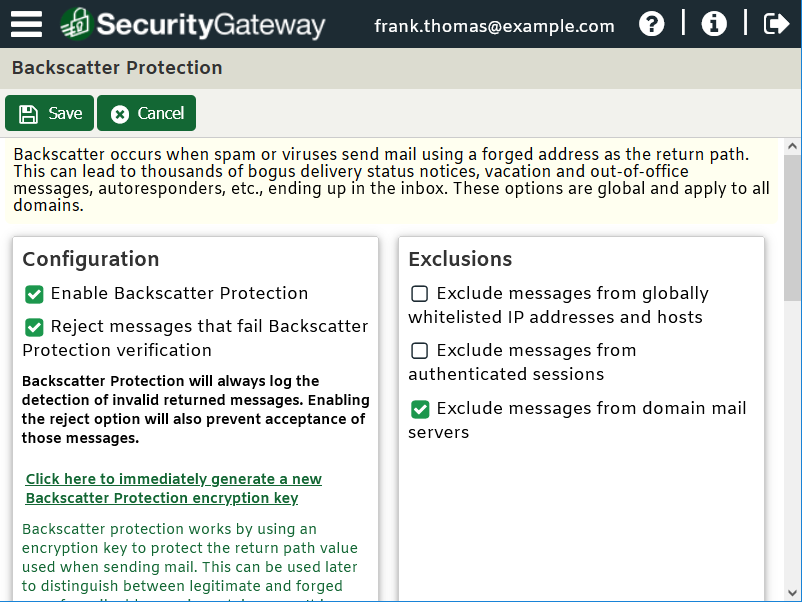 Backscatter protection (BATV) in SecurityGateway for Email