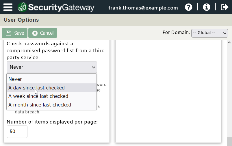 How to check for compromised passwords in SecurityGateway for Email