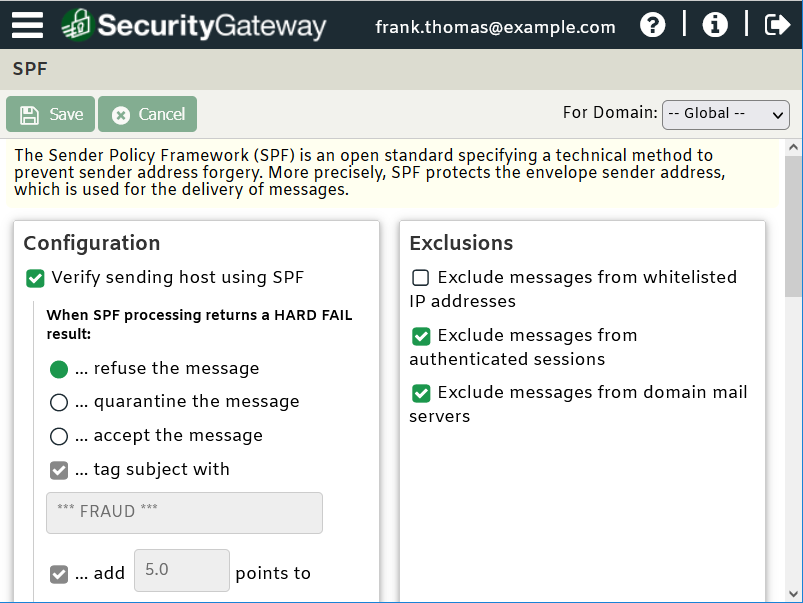 SPF Verification in SecurityGateway for Email