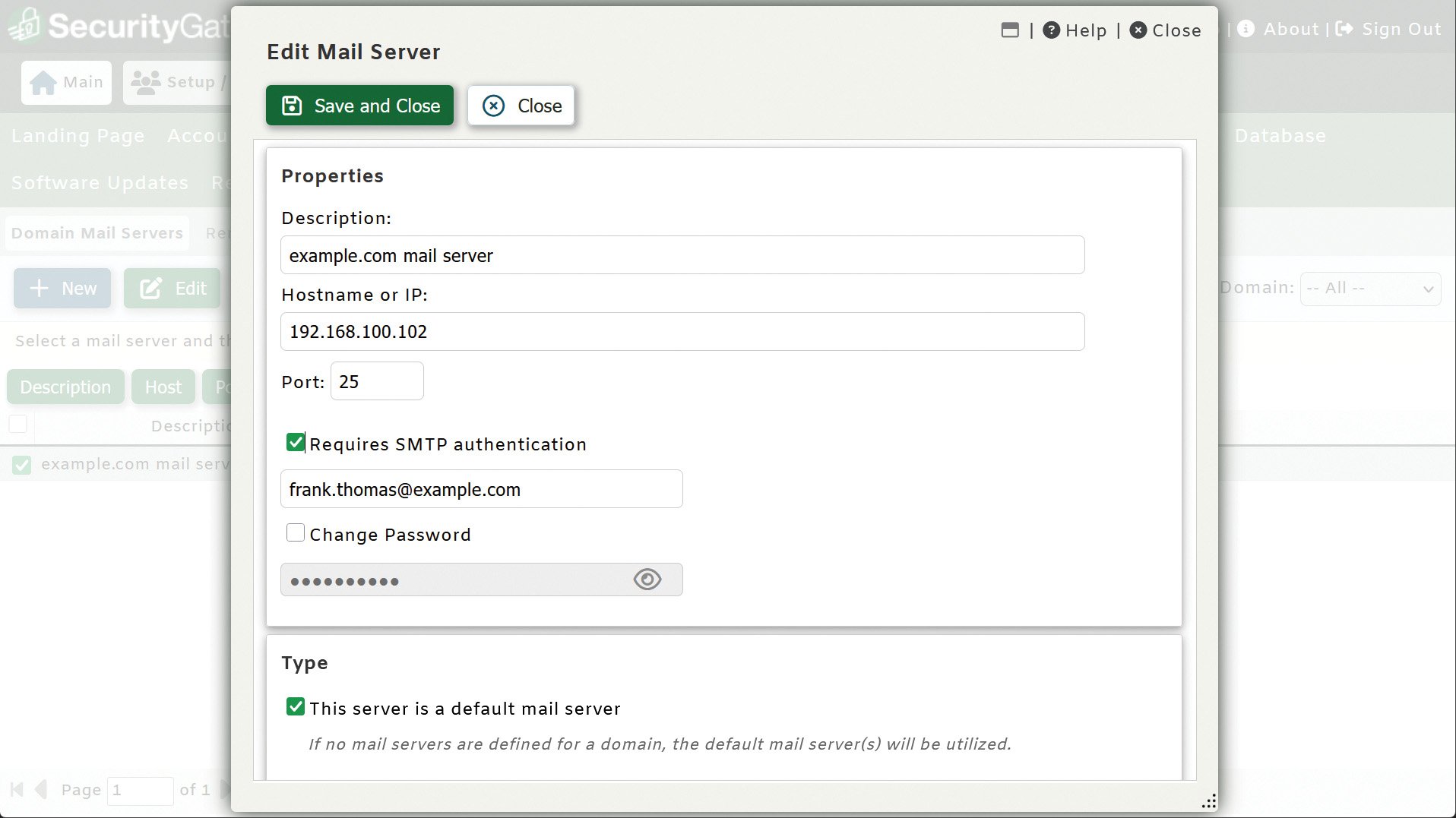 Adding a mail server in SecurityGateway for Email