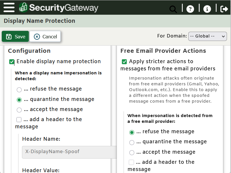 Display Name Protection in SecurityGateway for Email by MDaemon Technologies