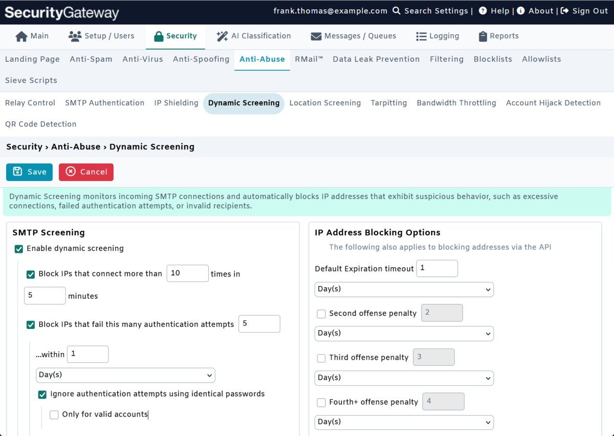 Dynamic Screening in SecurityGateway for Email by MDaemon Technologies
