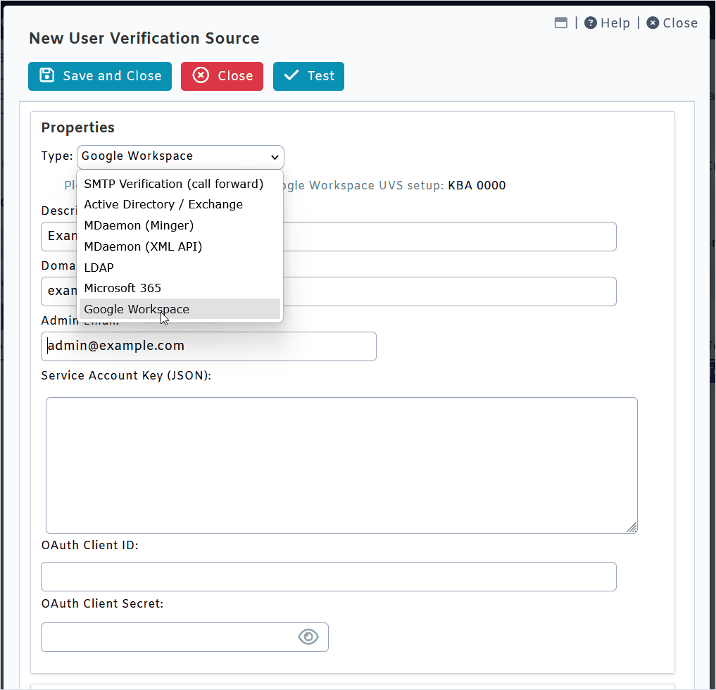 Google Workspace user verificataion in SecurityGateway for Email by MDaemon Technologies