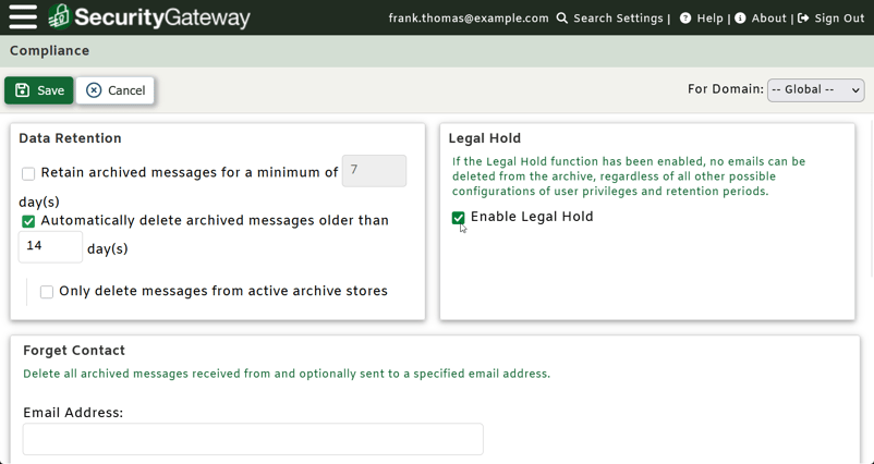 Legal Hold in SecurityGateway for Email