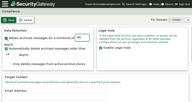 SecurityGateway Retention Policy