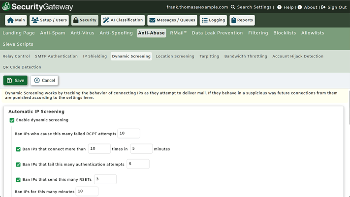 Dynamic Screening in SecurityGateway by MDaemon Technologies