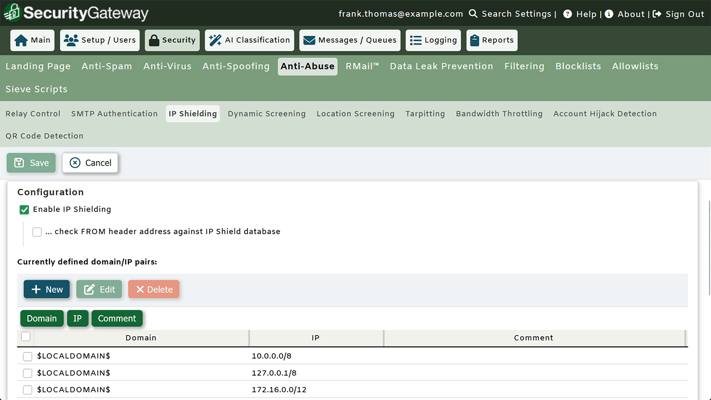 IP Shield in SecurityGateway for Email. The IP Shield provides an alternative way to authentication to SMTP authentication