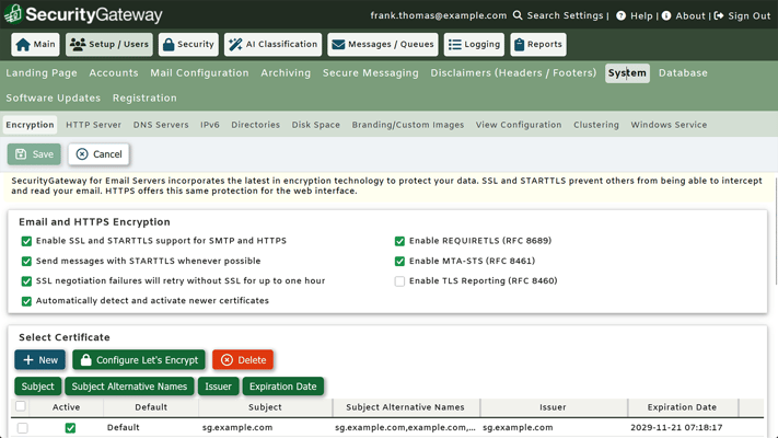 SSL and TLS in SecurityGateway for Email