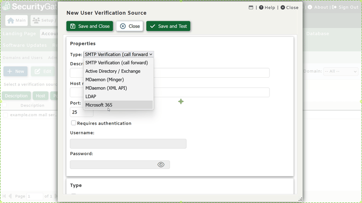 User verification in SecurityGateway for Email - User can be verified against Microsoft 365, Microsoft Exchange Server, G-Suite, and other email platforms.