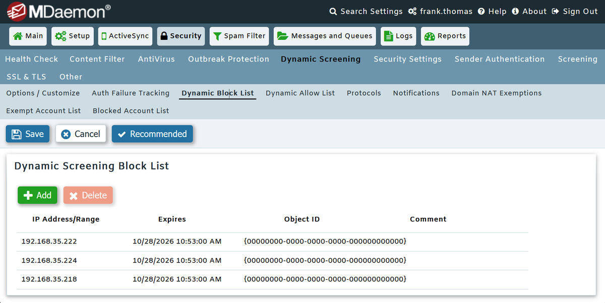 Dynamic block list in MDaemon Email Server