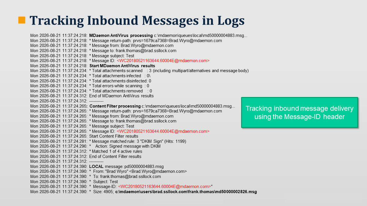 Tracking inbound email in MDaemon Logs